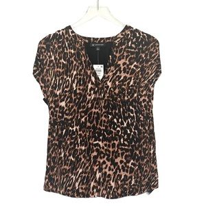 INC Printed Leopard Print Split Neck Blouse